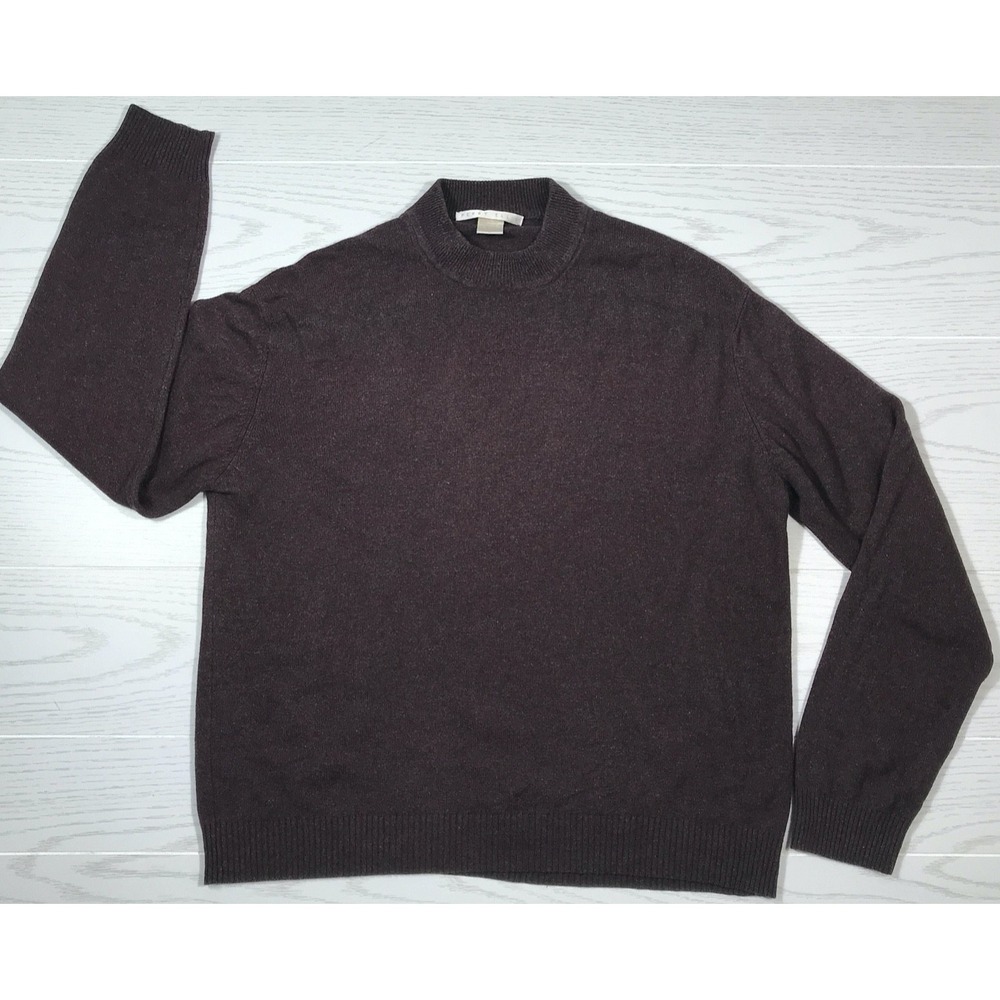 Vintage Y2K Silk Wool Sweater Men L Perry Ellis Red Mock Neck Lightweight Preppy